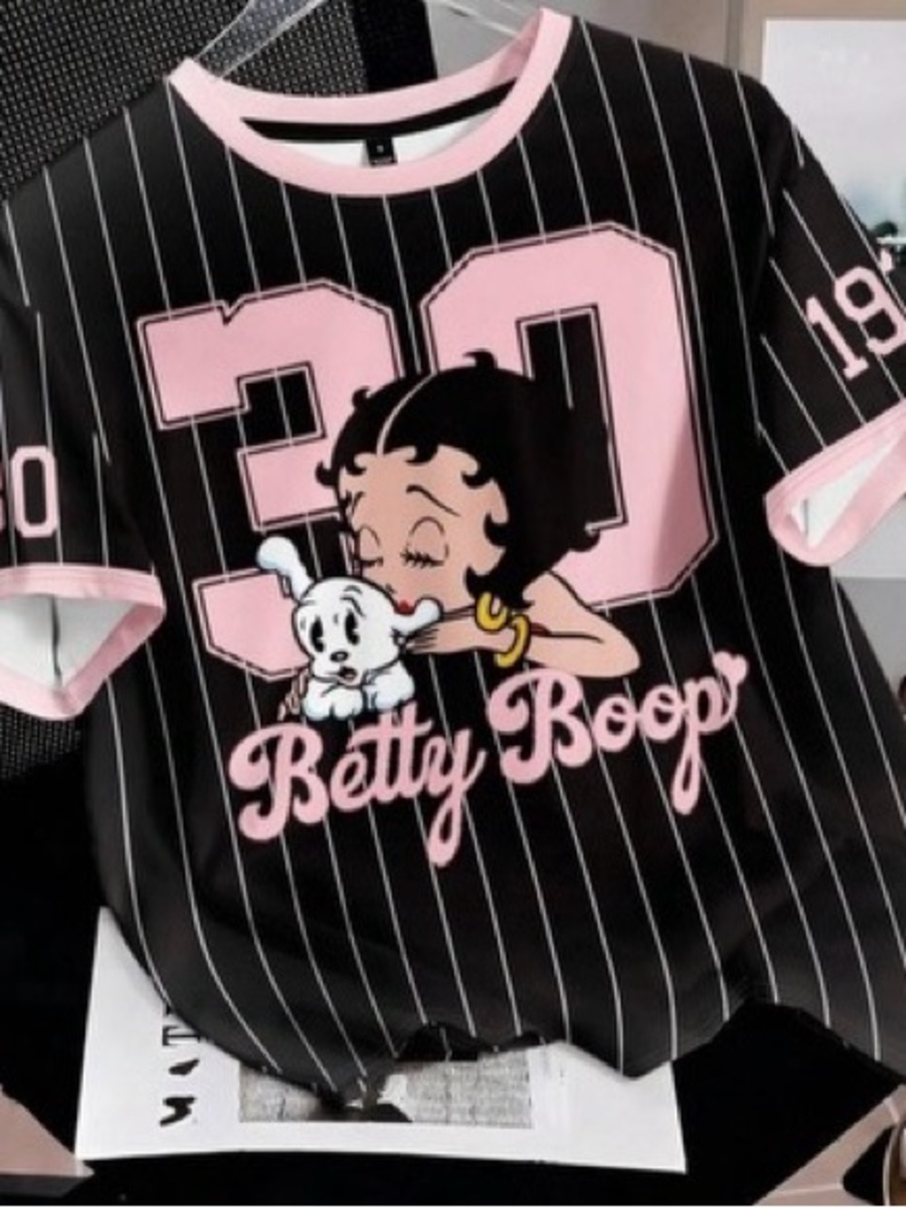 Betty Boop Black & Pink Pinstripe Graphic Tee